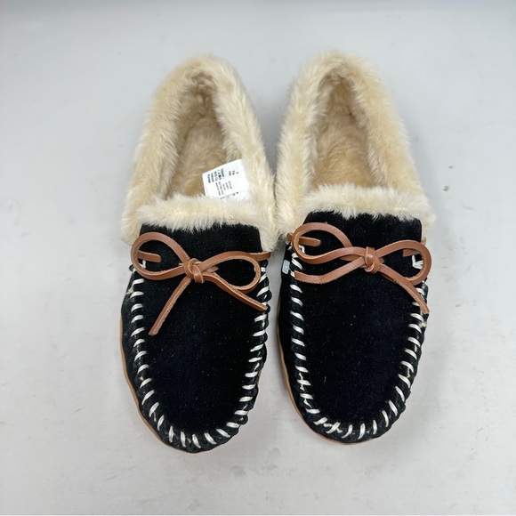 J Crew Size 7 Lodge Slippers‎ Moccasins Fur Lining Comfy Rubber Bottoms K4997 - Picture 1 of 13